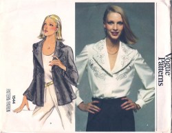 1544 VOGUE LONG SLEEVE BUTTON COLLAR BLOUSE, EMBROIDERY TRANSFER PATTERN 14, 10